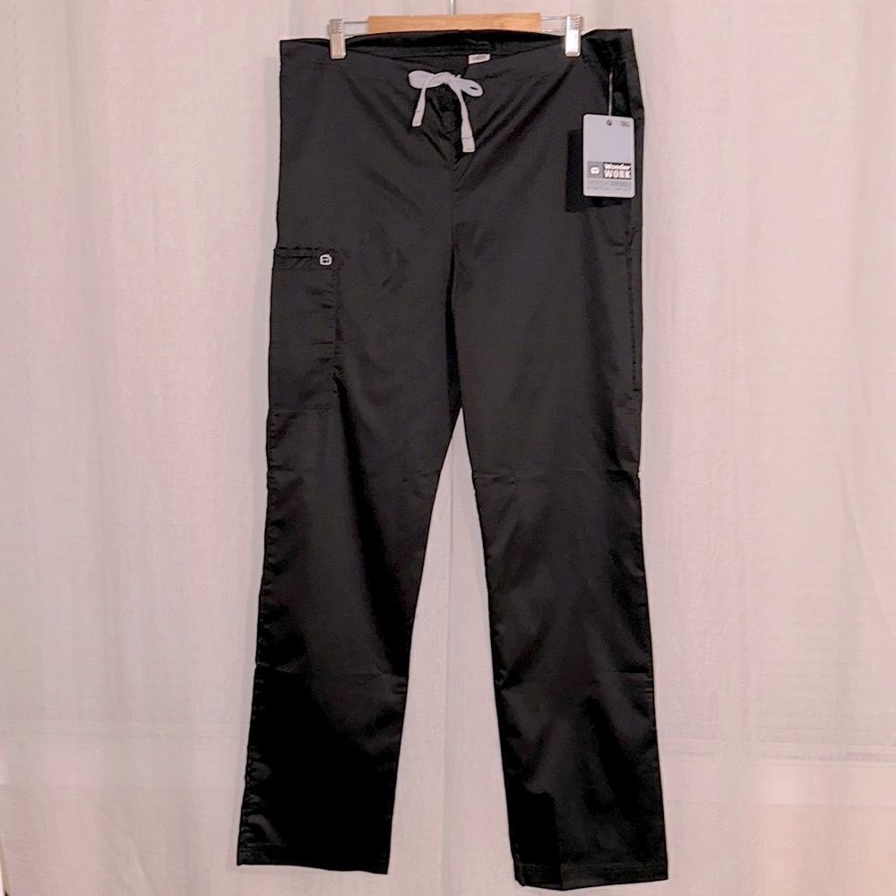 Wonder Wink S Tall Solid Black Gray Drawstring 3 Pocket Cargo Scrub Pants 38/33
